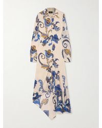 Etro - Midi-Hemdblusenkleid Aus Chiffon Mit Blumenprint - Lyst