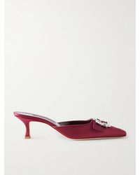 Manolo Blahnik - Mayjou 50 Mules Aus Satin Mit Kristallen - Lyst