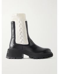 Jimmy Choo - Tamia Ribbed Cable-Knit-Trimmed Leather Ankle Boots - Lyst