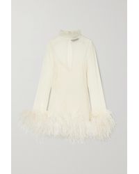‎Taller Marmo Gina Feather-trimmed Silk-georgette Mini Dress - White