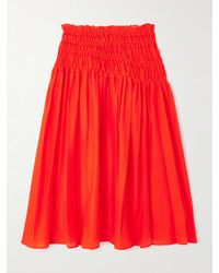 Tory Burch - Ruffled Shirred Lyocell-Blend Midi Skirt - Lyst