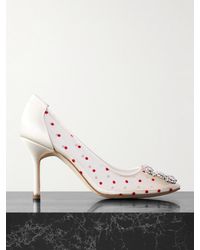 Manolo Blahnik - Hangisi 90 Satin-Trimmed Crystal-Embellished Flocked Mesh Pumps - Lyst