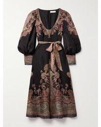 Zimmermann - Illustration Belted Printed Linen And Silk-Blend Organza Midi Dress - Lyst