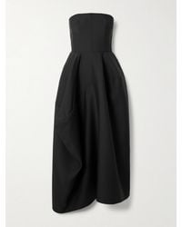 Heirlome - Karla Strapless Asymmetric Gathered Draped Wool And Silk-Blend Faille Maxi Dress - Lyst
