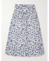 Posse - Rue Pleated Printed Linen And Silk-Blend Midi Skirt - Lyst