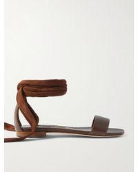 Manolo Blahnik - Chastanaflat Lace-Up Suede And Leather Sandals - Lyst