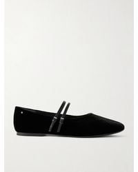 Tory Burch - Leather-Trimmed Velvet Mary Jane Ballet Flats - Lyst