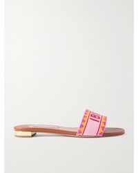 Aquazzura - Ibiza Beaded Leather Slides - Lyst