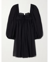 Dolce & Gabbana - Pleated Lace-Trimmed Silk And Cotton-Blend Voile Mini Dress - Lyst