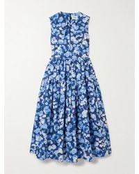 Erdem - Tiered Gathered Floral-Print Cotton-Poplin Midi Dress - Lyst