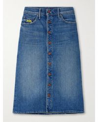 Mother - La Doublej The Button Vagabond Embroidered Denim Midi Skirt - Lyst