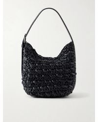 TOTEME - Belted Small Leather-Trimmed Raffia Shoulder Bag - Lyst