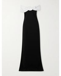 Self-Portrait - Off-The-Shoulder Open-Back Faille-Trimmed Crepe Maxi Dress - Lyst
