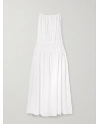 Another Tomorrow - Gathered Tiered Organic Cotton-Poplin Maxi Dress - Lyst