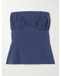 TOVE - Ruby Gathered Linen-Blend Twill Peplum Bustier Top - Lyst