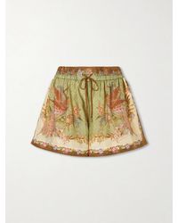 Zimmermann - Indra Printed Silk-Satin Drawstring Shorts - Lyst