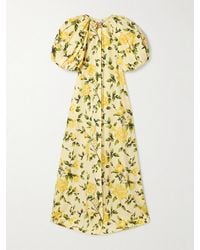 Oscar de la Renta - Embellished Gathered Floral-Print Cotton-Blend Poplin Gown - Lyst