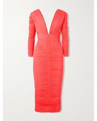 Alex Perry - Marin Ruched Neon Stretch-Jersey Midi Dress - Lyst