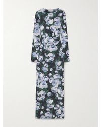 Stella McCartney - Gathered Floral-Print Stretch-Mesh Maxi Dress - Lyst