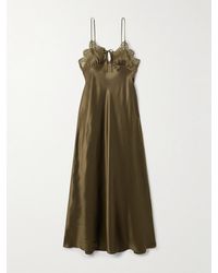 Saint Laurent - Lace-Trimmed Silk-Satin Midi Dress - Lyst