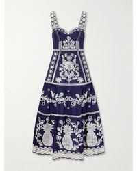 FARM Rio - Tiered Embroidered Cotton-Poplin Midi Dress - Lyst