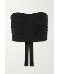 Bassike Strapless Cropped Gathered Cotton-poplin Top - Black
