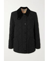 Burberry Corduroy-trimmed Quilted Shell Jacket - Black