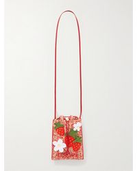 Loewe - Paula's Ibiza Leather-Trimmed Embroidered Woven Raffia Bucket Bag - Lyst