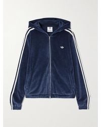 adidas Originals - Wales Bonner Hooded Striped Cotton-Blend Velour Zip-Up Sweatshirt - Lyst