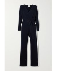 Madeleine Thompson Ajax Wrap-effect Striped Cashmere Jumpsuit - Blue