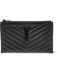 Saint Laurent Pochette En Cuir Texturé Matelassé Monogramme - Noir