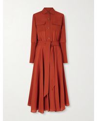 Loro Piana - Verlaine Belted Pleated Wool Midi Shirt Dress - Lyst
