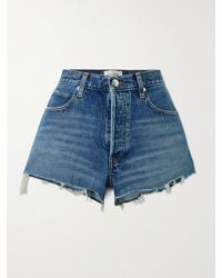 FRAME - The Hang Distressed Denim Shorts - Lyst