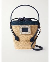 Roger Vivier - Sac Seau En Raphia À Finitions En Cuir Et À Cristaux Viv Skate Mini - Lyst