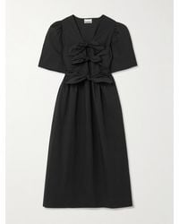 Ganni - Belted Bow-Embellished Stretch-Cotton Poplin Midi Dress - Lyst