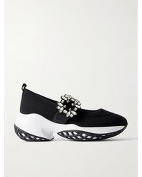 Roger Vivier - Viv Run Crystal-Embellished Stretch And Leather Sneakers - Lyst