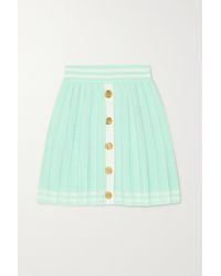 Balmain Pleated Jacquard-knit Mini Skirt - Green