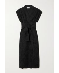 Three Graces London Gertie Cotton And Linen-blend Jacquard Wrap Midi Dress - Black