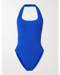 Hunza G - Sandy Seersucker Halterneck Swimsuit - Lyst