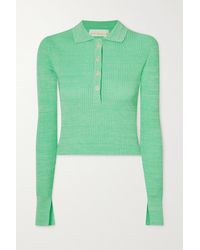 REMAIN Birger Christensen Bastina Ribbed-knit Cotton-blend Polo Top - Green