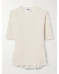 Sea - Lennon Ribbed Merino Wool-Blend And Broderie Anglaise Cotton Top - Lyst