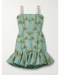 Agua Bendita - Tumbao Orquidea Minikleid Aus Leinen Mit Rüschen, Stickereien Und Applikationen - Lyst