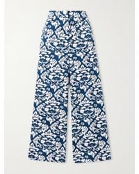 Emporio Sirenuse - Adele Lotus Floral-Print Cotton-Twill Wide-Leg Pants - Lyst