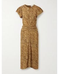 Isabel Marant - Terena Gathered Printed Stretch-Silk Crepe De Chine Midi Dress - Lyst