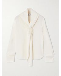 Oscar de la Renta - Tie-Detailed Lace-Trimmed Silk-Blend Georgette Blouse - Lyst