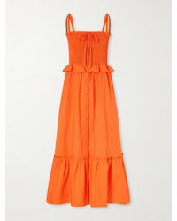 Loretta Caponi - Alberica Ruffled Tiered Shirred Cotton-Poplin Midi Dress - Lyst