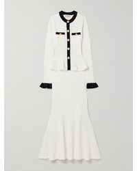 Self-Portrait - Pointelle-Knit Peplum Midi Dress - Lyst