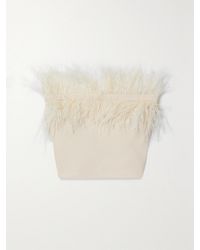 STAUD - Nellie Strapless Cropped Feather-Trimmed Knitted Top - Lyst