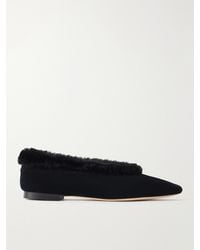 Jimmy Choo - Margot Shearling-Trimmed Suede Ballet Flats - Lyst