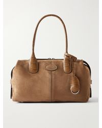Tod's - Bauletto Leather-Trimmed Suede Shoulder Bag - Lyst